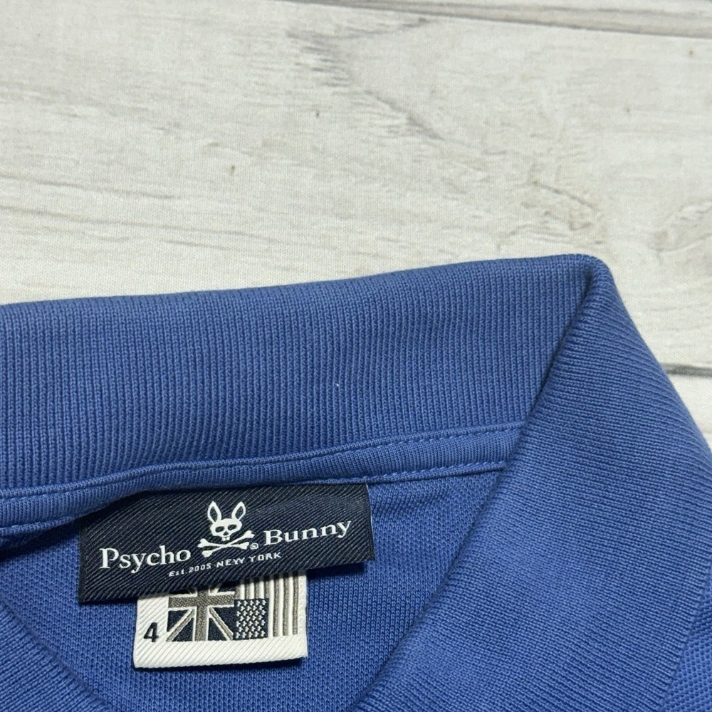 Psycho Bunny Polo Shirt Mens 4 Small Blue Skull Crossbones Short Sleeve Pima - Picture 3 of 6